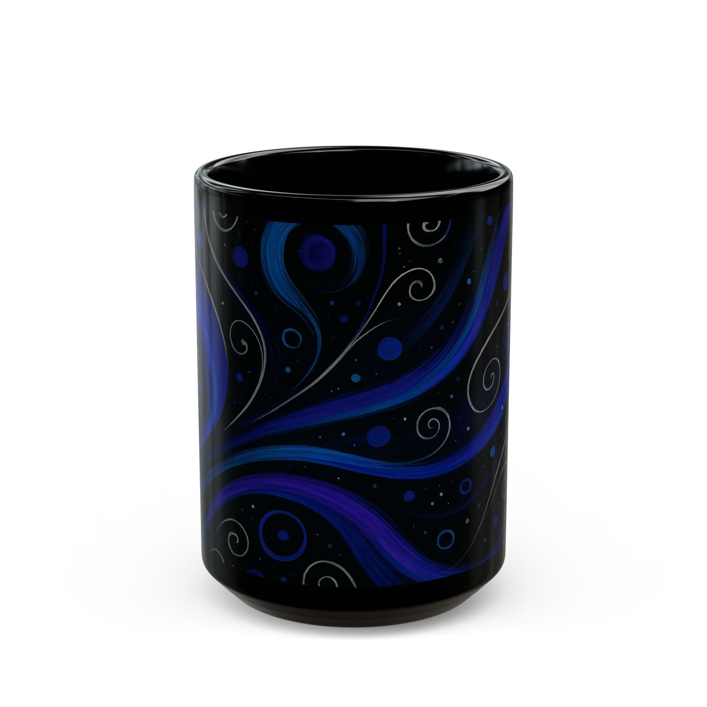 Midnight Blooms 3-Soulful Collection-Black Ceramic Mug — Midnight Swirl Coffee Cup (11oz & 15oz)