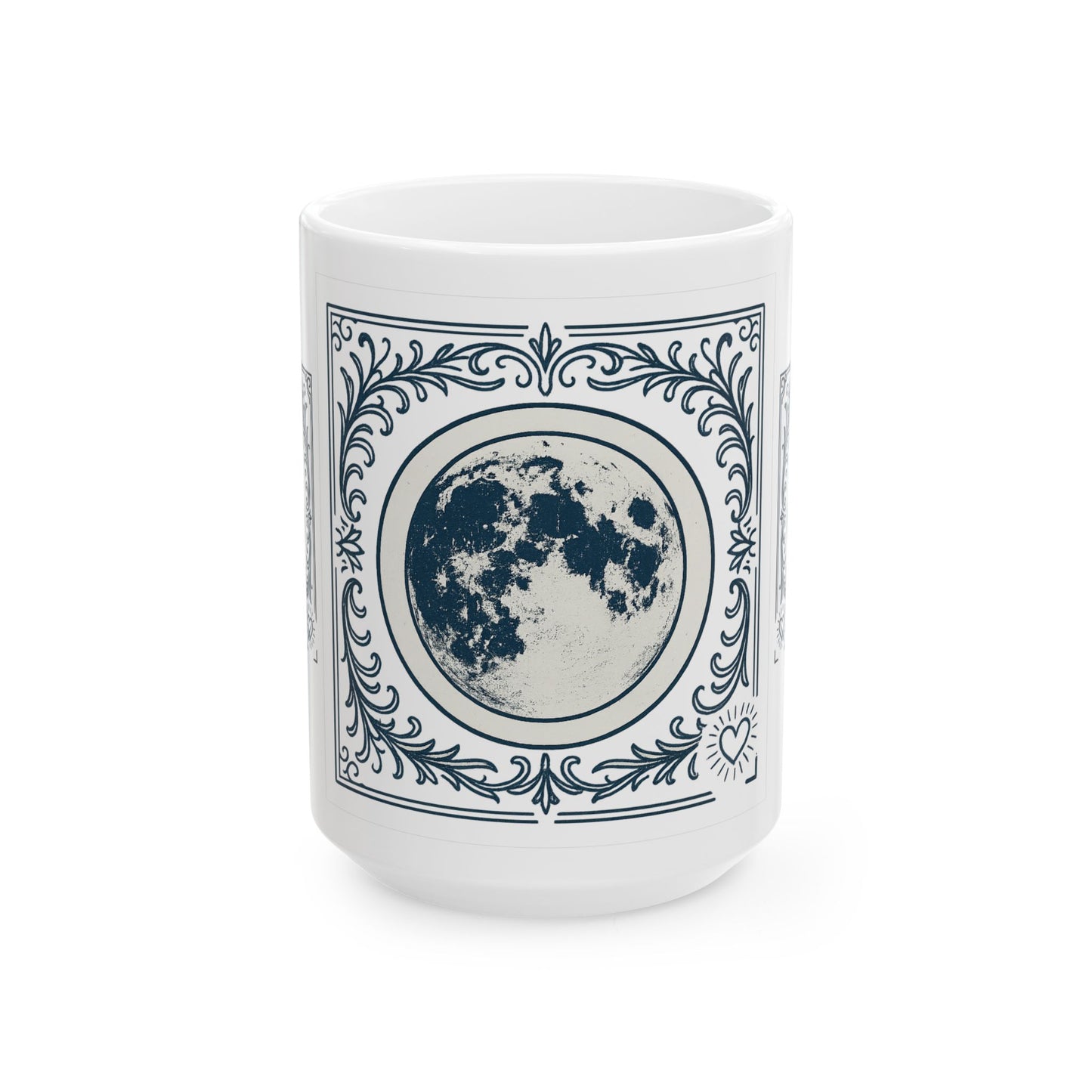 Moon Phase White Ceramic Mug — Vintage Lunar Art Coffee Cup (11oz, 15oz)