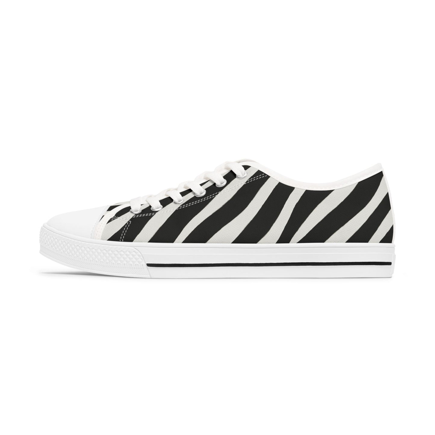 Zebra Stripe Women's Low Top Sneakers — Black & White Animal Print Casual Canvas Shoes
