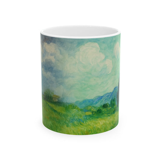Van Gogh Landscape-Echoes of the Masters- Ceramic Mug — Serene Meadow & Sky Coffee Cup (11oz, 15oz)