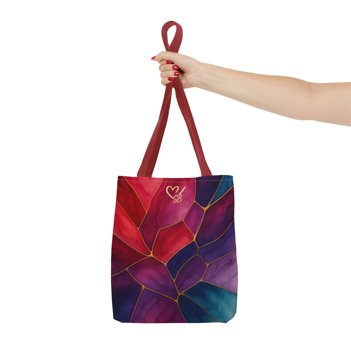Shelby-2025 Artisan Luxe Collection-Tote Bag — Jewel-Tone Stained Glass Floral Pattern Tote