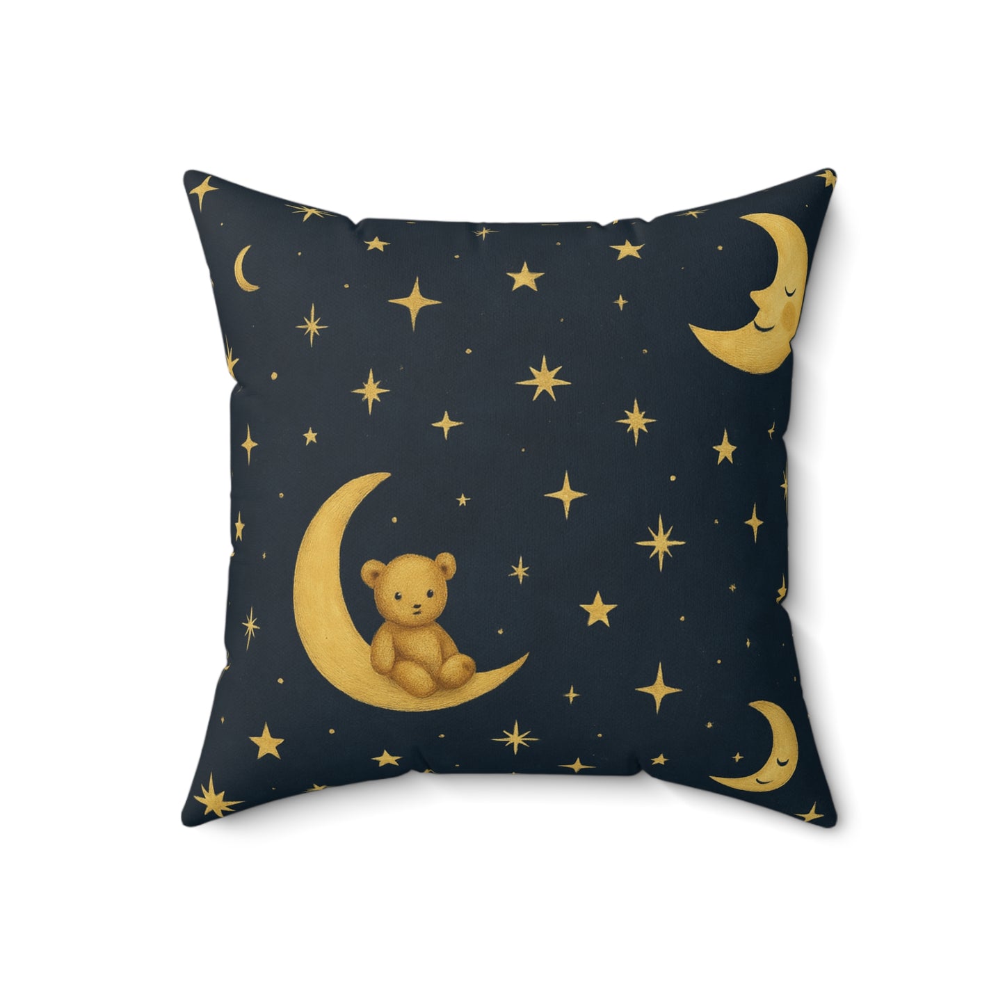 To the Moon-Teddy on Moon  2 -Faux Suede Pillow — Nursery Night Sky Decorative Throw Pillow