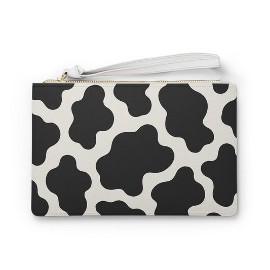 Cow Print Clutch Bag — Black & White Patterned Wristlet Purse