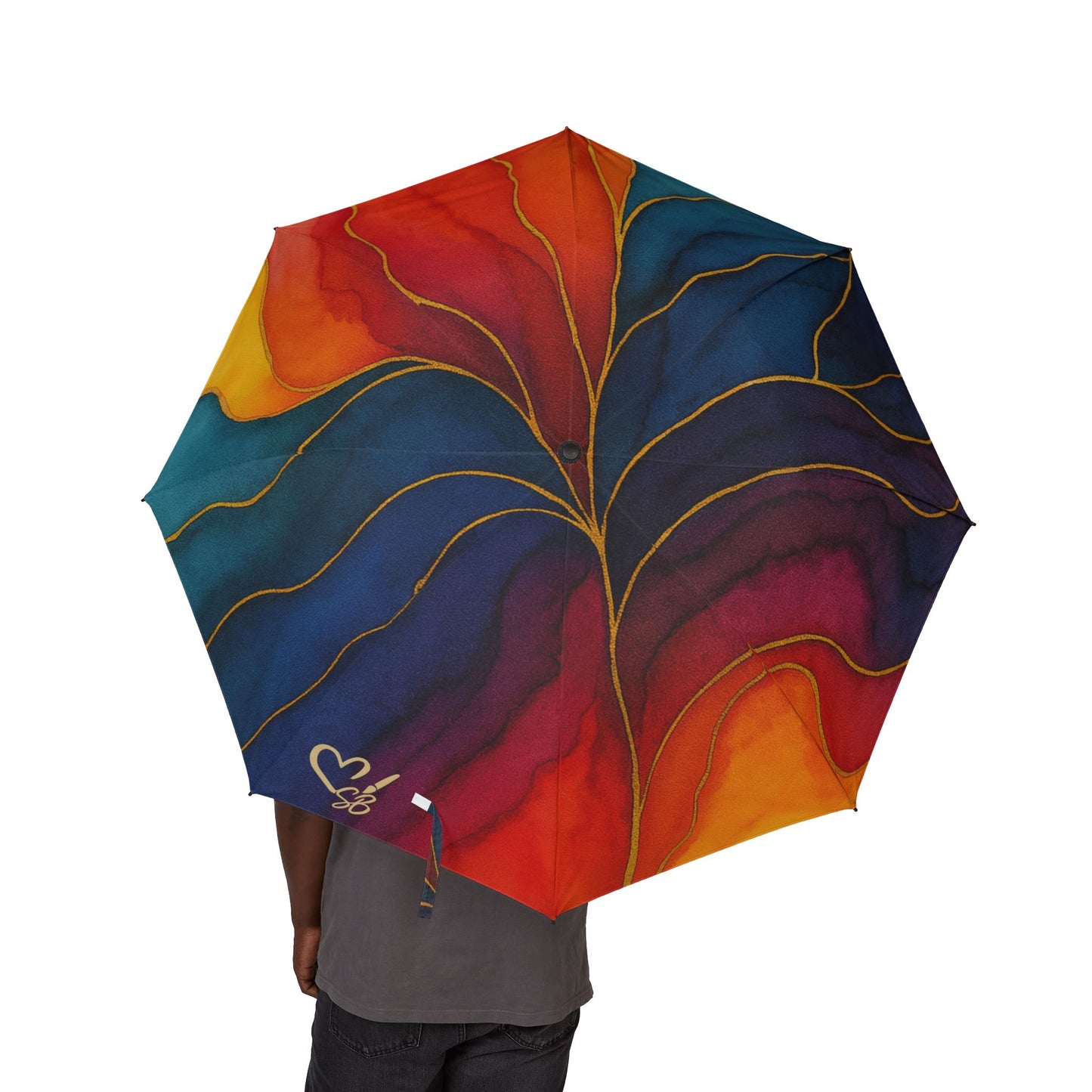 Jayla-2025 Artisan Luxe Collecction- Foldable Umbrella — Vibrant Red & Blue Rain Shield