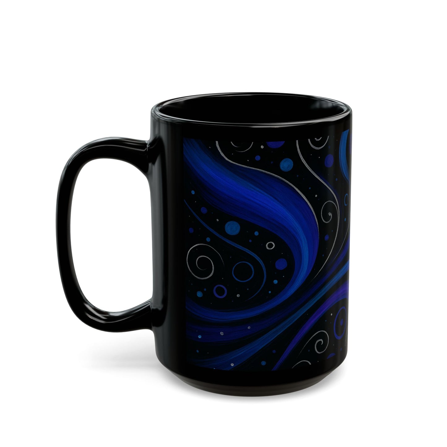 Midnight Blooms 3-Soulful Collection-Black Ceramic Mug — Midnight Swirl Coffee Cup (11oz & 15oz)