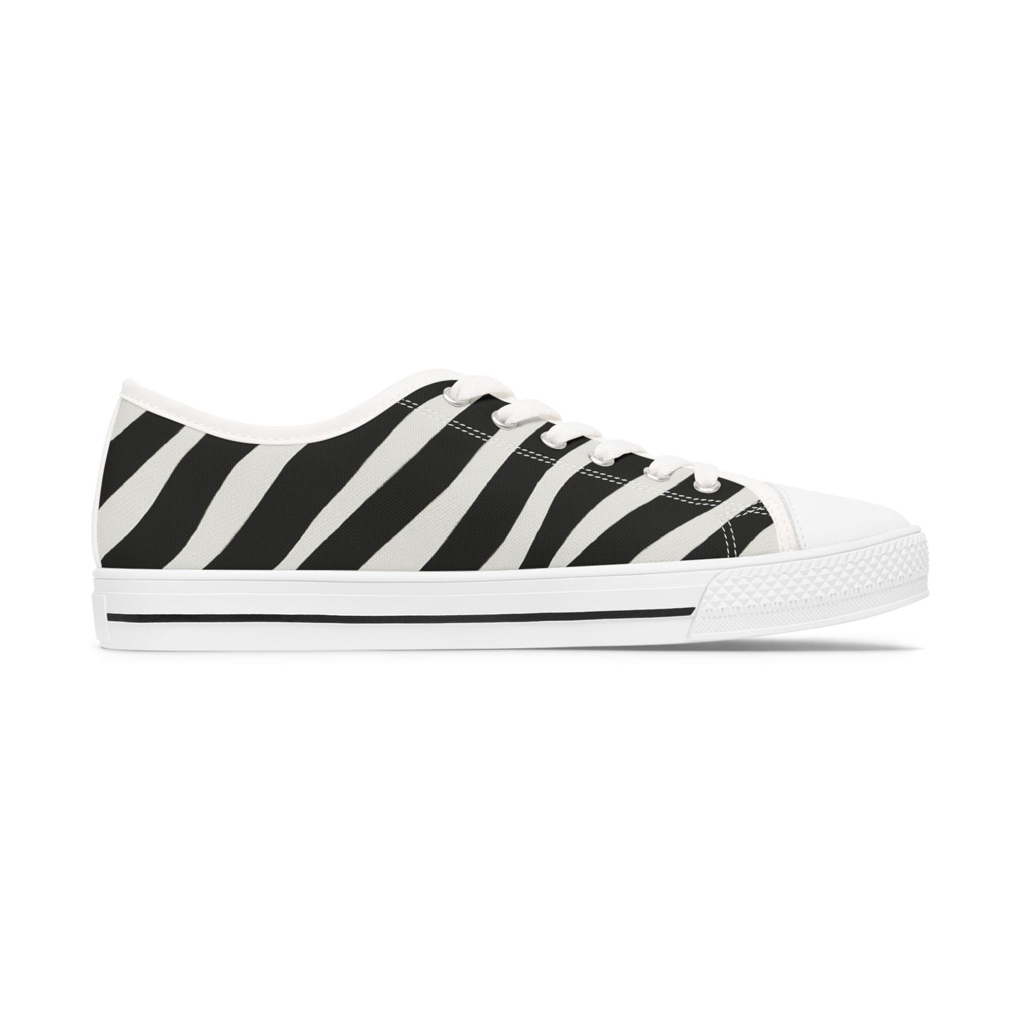 Zebra Stripe Women's Low Top Sneakers — Black & White Animal Print Casual Canvas Shoes