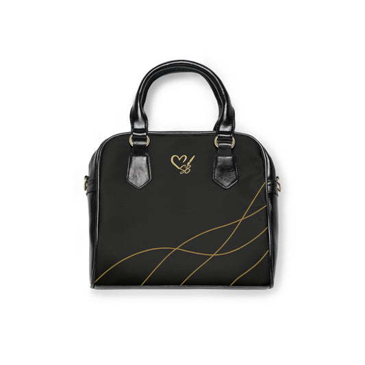 Lola- 2025 Artisan Collection-Elegant Black Shoulder Handbag with Gold Wave Accent