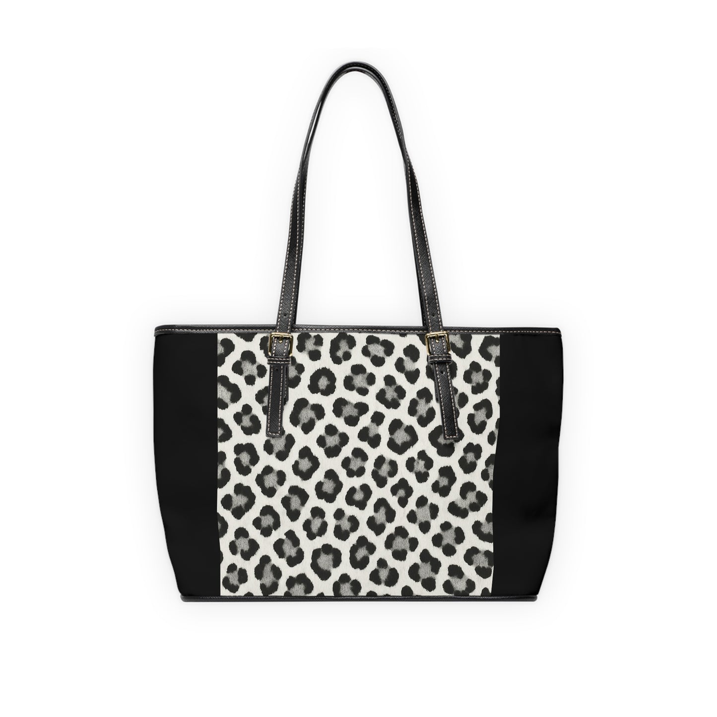 Snow Leopard and Black -PU Leather Shoulder Bag