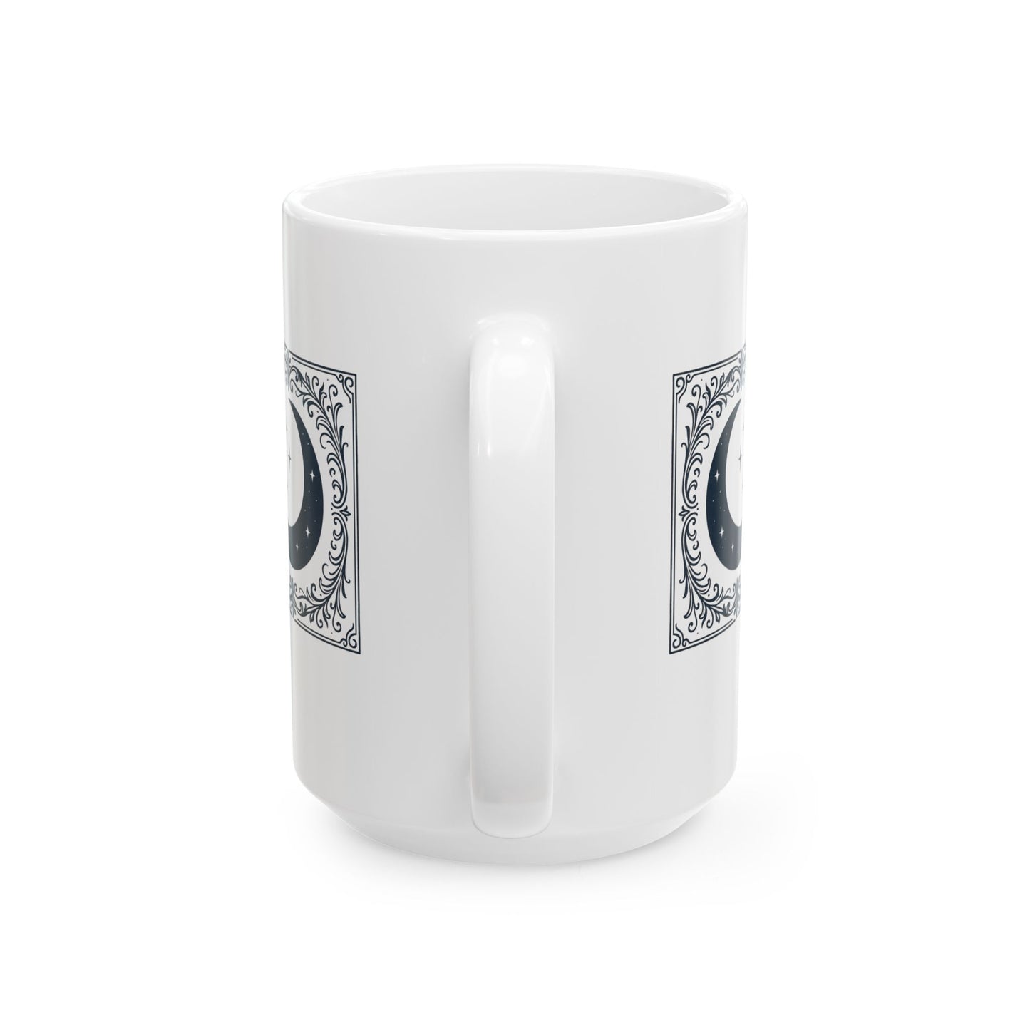 Moon Phase White Ceramic Mug — Vintage Lunar Art Coffee Cup (11oz, 15oz)