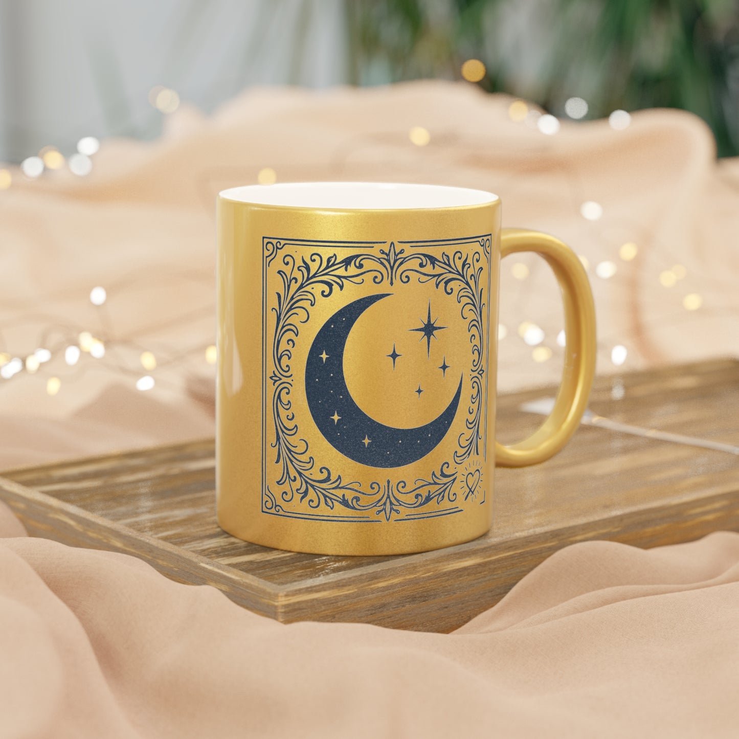 Metallic Waxing and Waining Moon Mug — Silver/Gold Celestial Coffee Cup