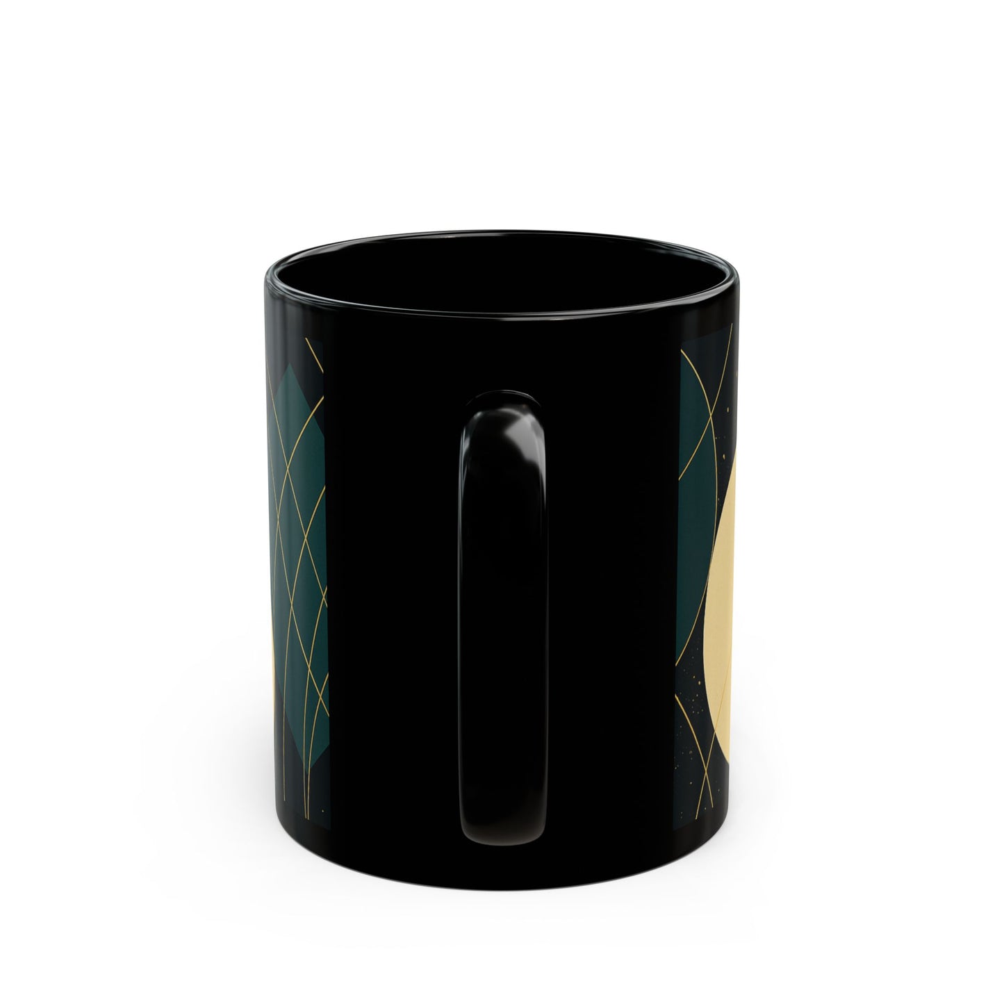 Modern Geometric Black Coffee Mug-Soulful Collection — Abstract Teal & Gold Minimalist Design (11oz/15oz)