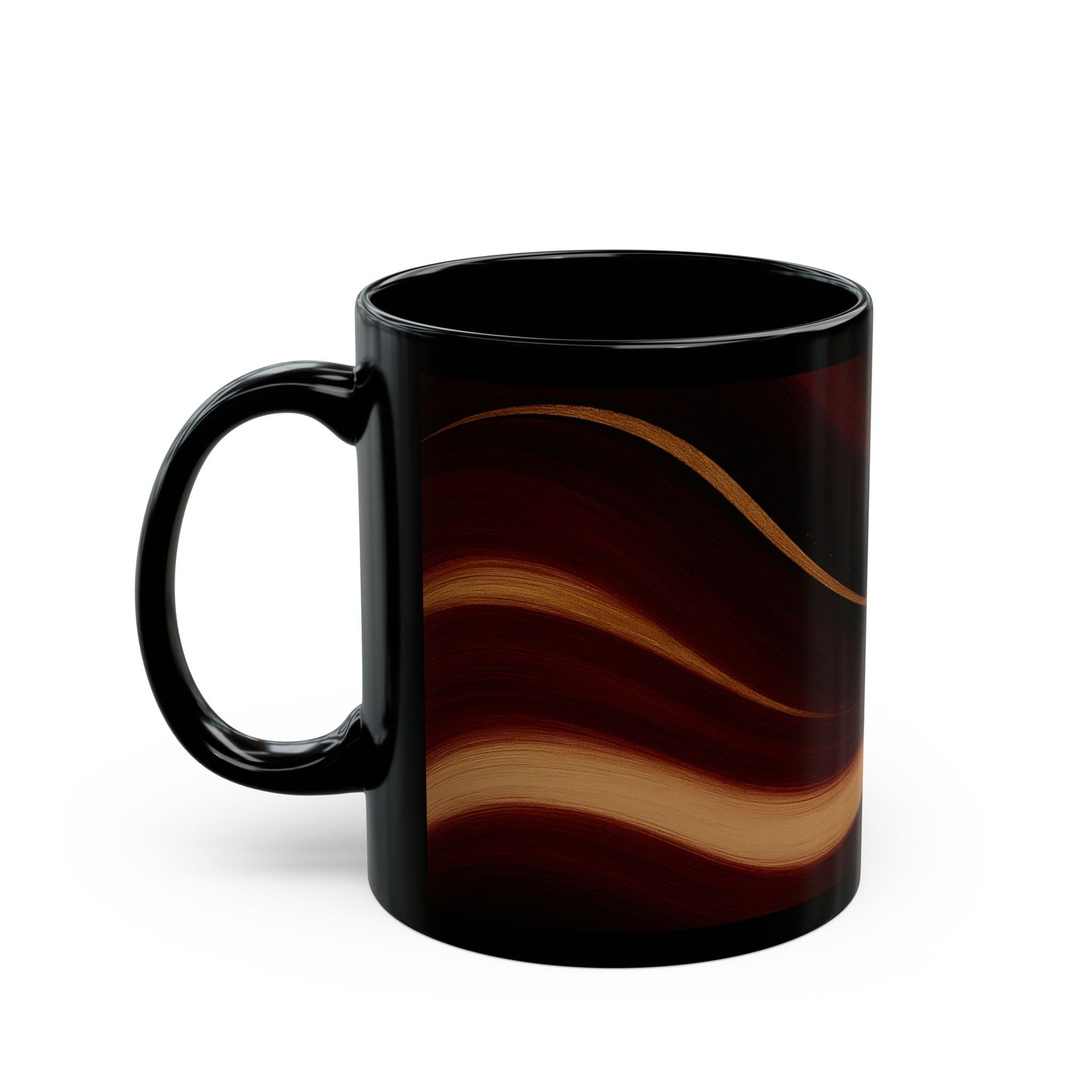 Rose Alloy 3-Soulful Collection-Black Ceramic Mug with Elegant Burgundy & Gold Swirl — 11oz/15oz