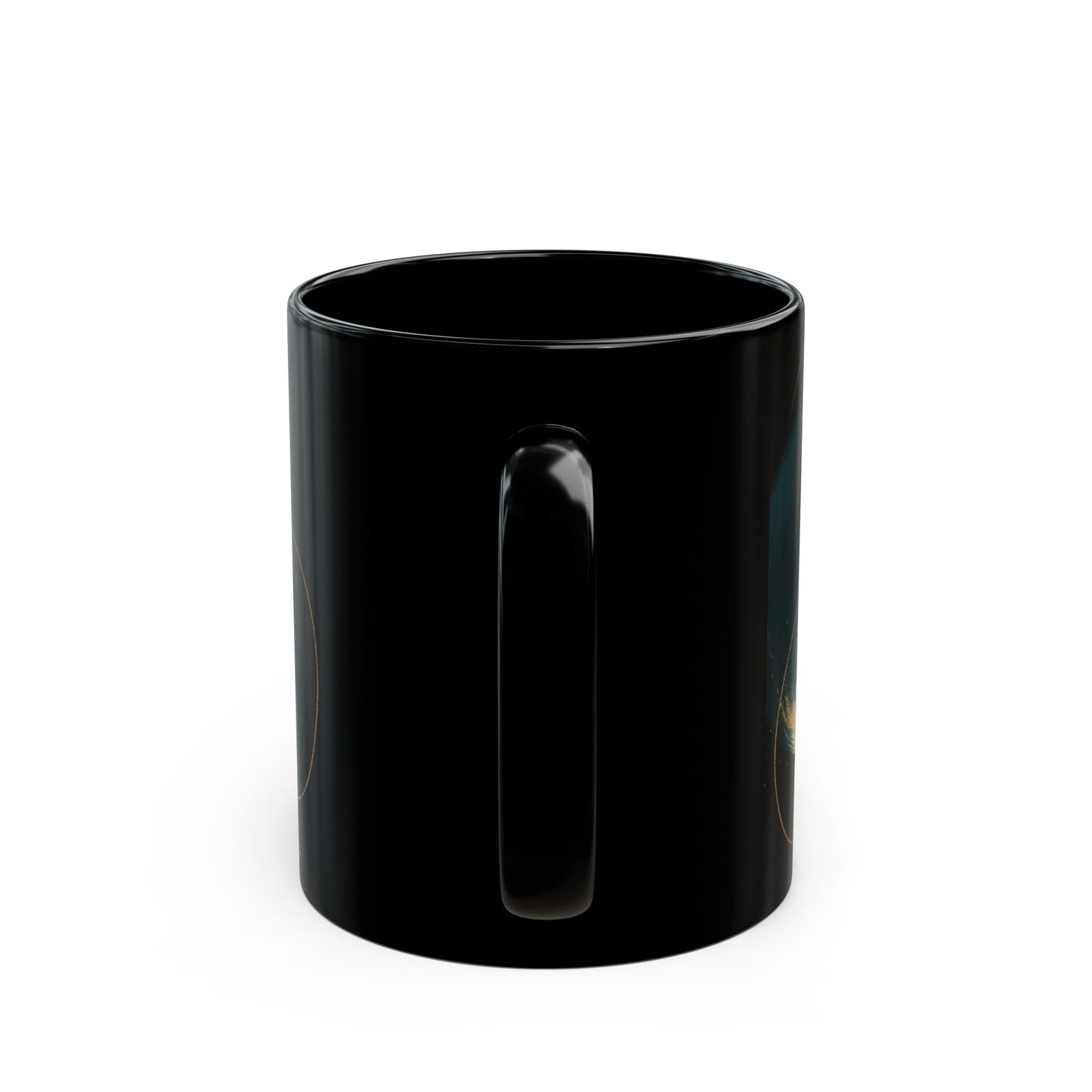 Abstract 2 -Soulful Collection-Teal Orbs Black Ceramic Mug — Modern Minimal Coffee Cup