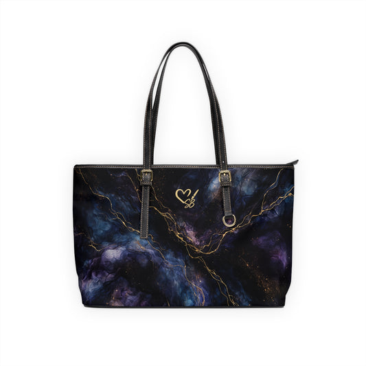 Onyx-2025 Artisian Collection- PU Leather Shoulder Tote — Cosmic Black & Gold Overnight Bag