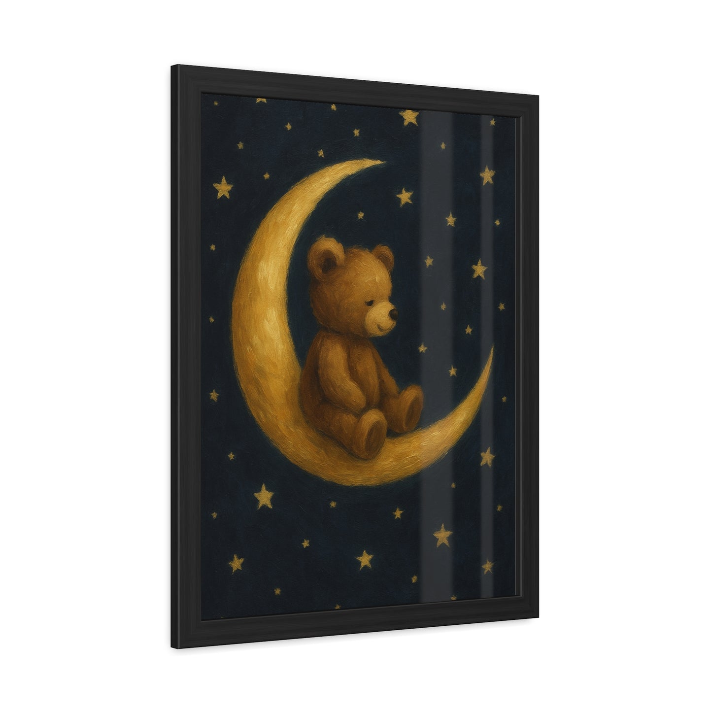To the Moon and Back – Teddy on Crescent Moon Nursery Framed Poster | Celestial Dreams Wall Art