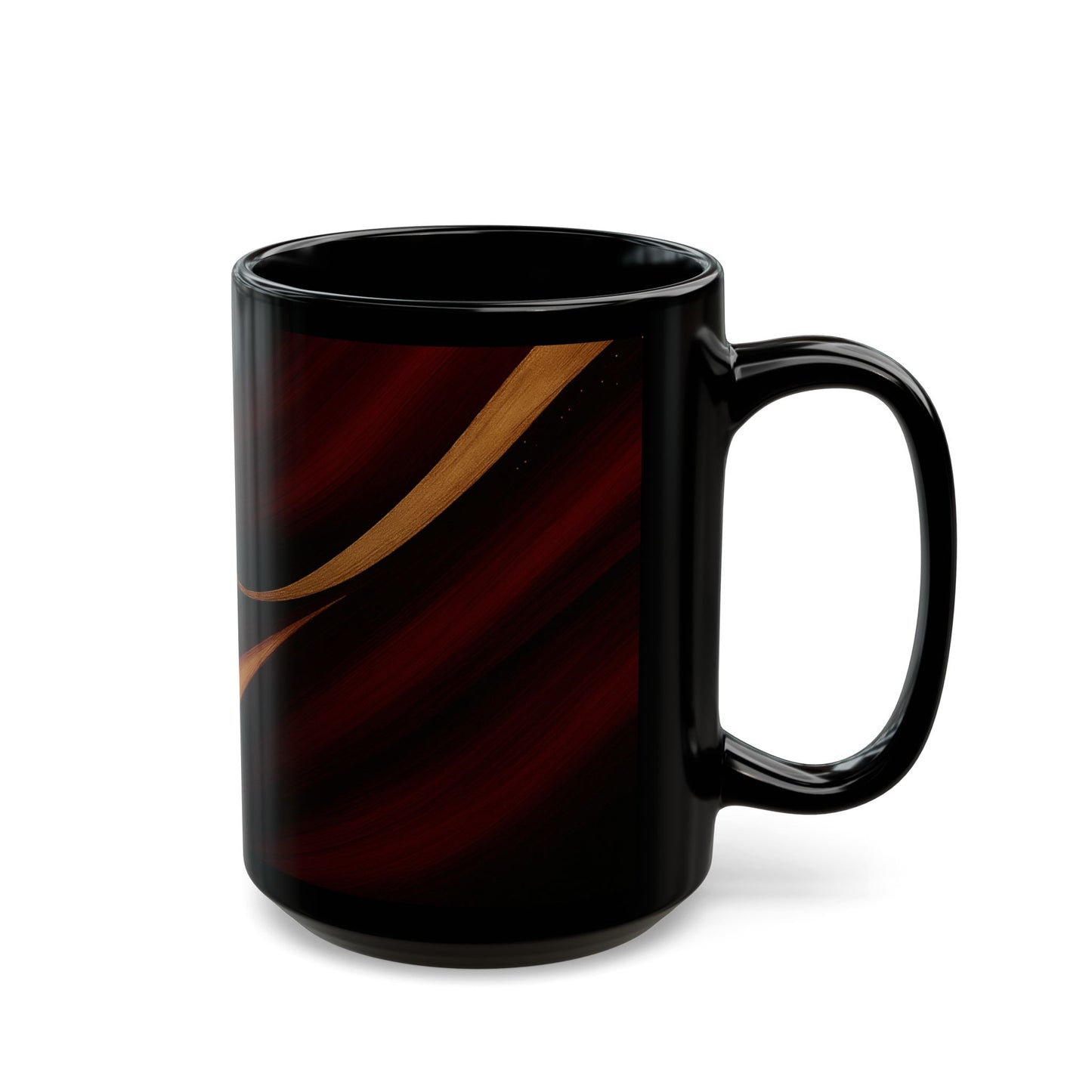 Rose Alloy 3-Soulful Collection-Black Ceramic Mug with Elegant Burgundy & Gold Swirl — 11oz/15oz