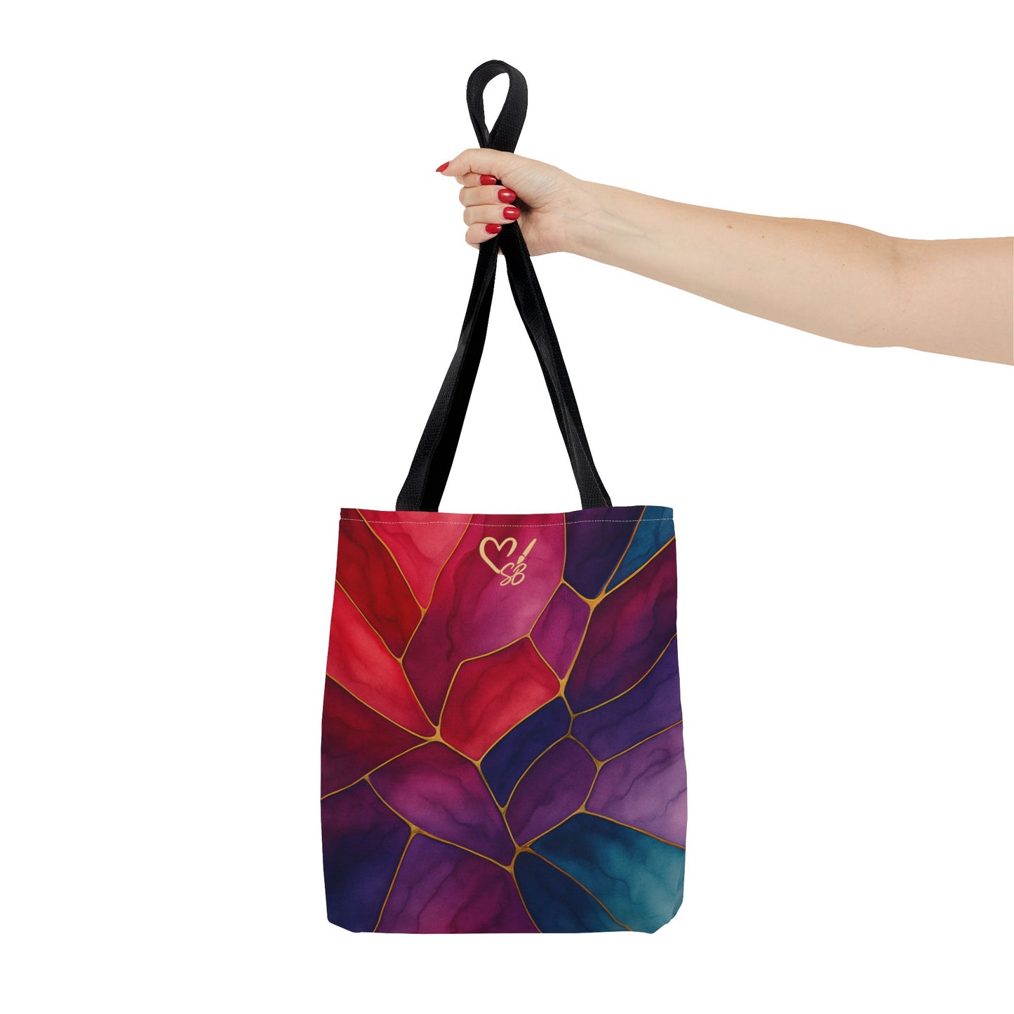 Shelby-2025 Artisan Luxe Collection-Tote Bag — Jewel-Tone Stained Glass Floral Pattern Tote
