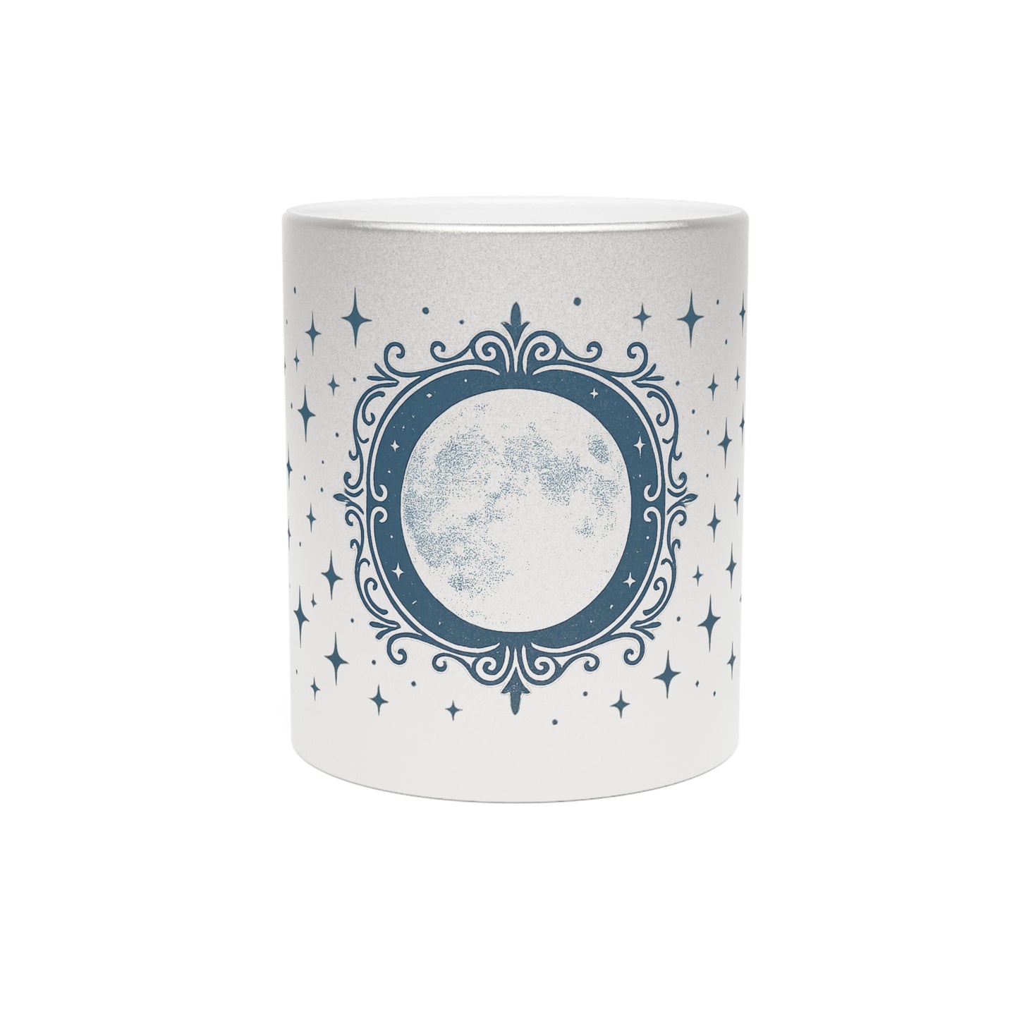 Moon Phase Metallic Mug — Silver/Gold Celestial Coffee Cup with Stars & Crescent