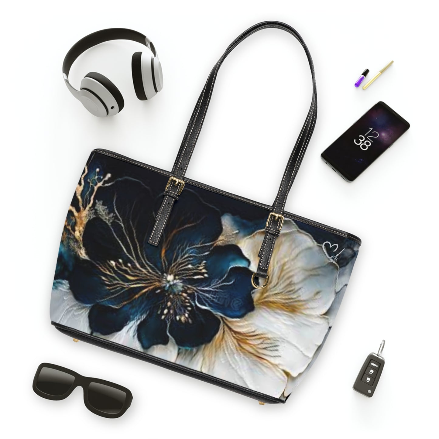 Indigo Floral 2025 Artisan Collection- PU Leather Shoulder Bag — Wearable Art
