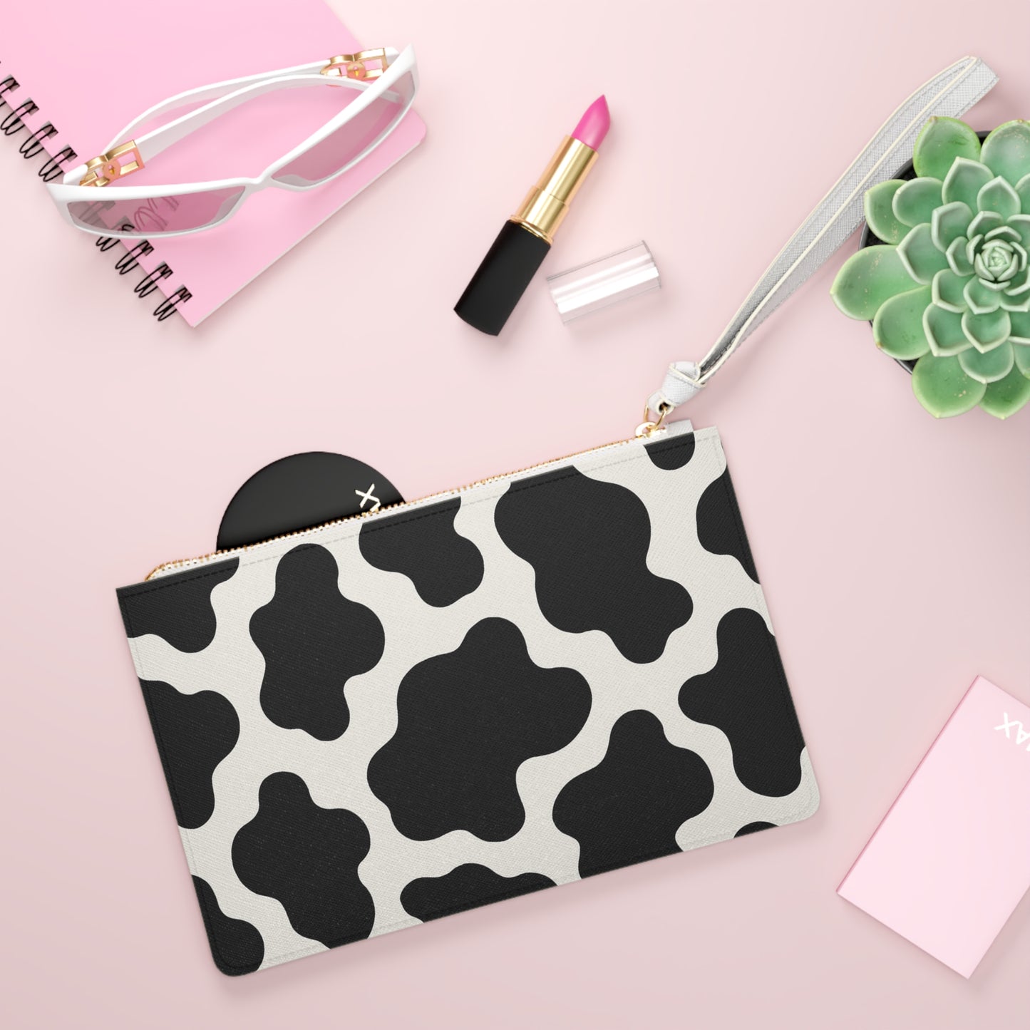 Cow Print Clutch Bag — Black & White Patterned Wristlet Purse