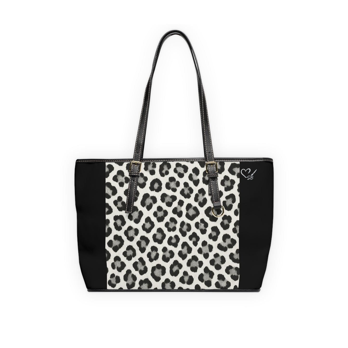 Snow Leopard and Black -PU Leather Shoulder Bag