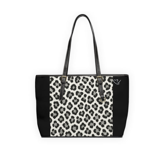 Snow Leopard and Black -PU Leather Shoulder Bag