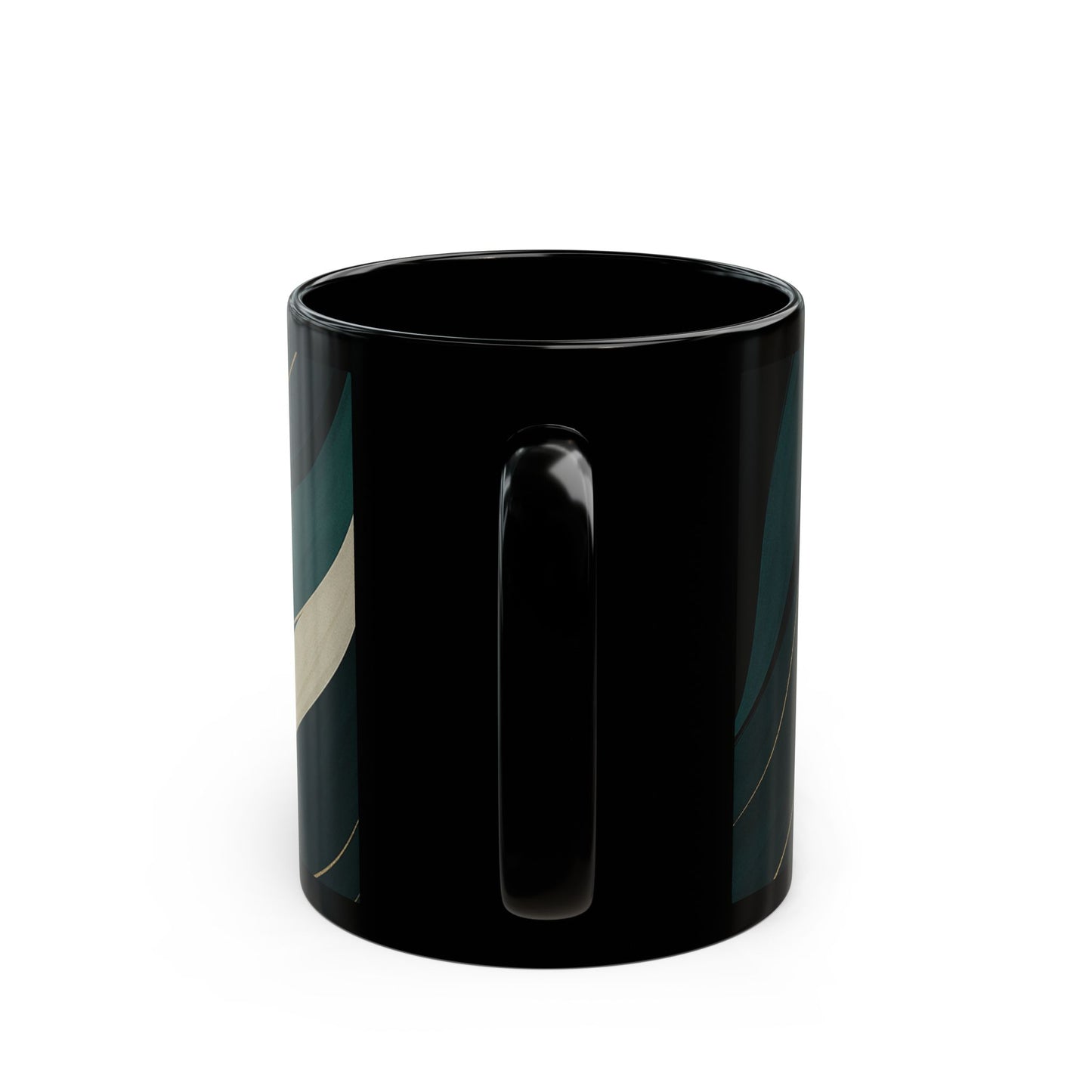 Abstract Teal Wave Black Mug -Soulful Collection— Modern Swirl Coffee Cup (11oz/15oz)