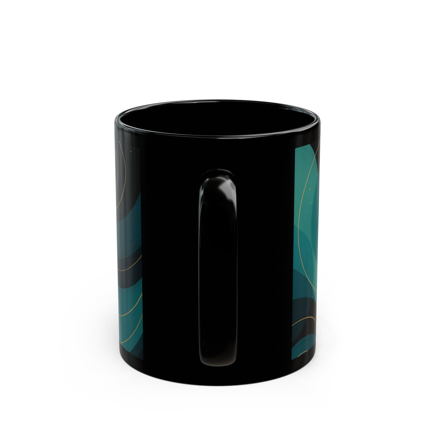 Emerald Wave3-Soulful Collection- Black Coffee Mug — 11oz/15oz Abstract Teal Swirl Ceramic
