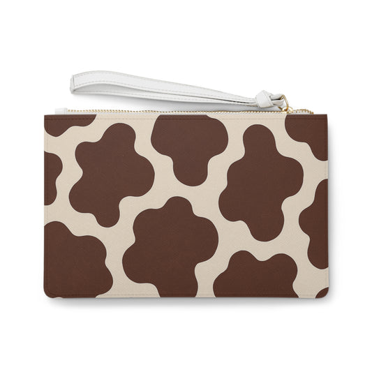 Brown Cowhide Pattern Clutch Bag — Trendy Cow Print Wristlet