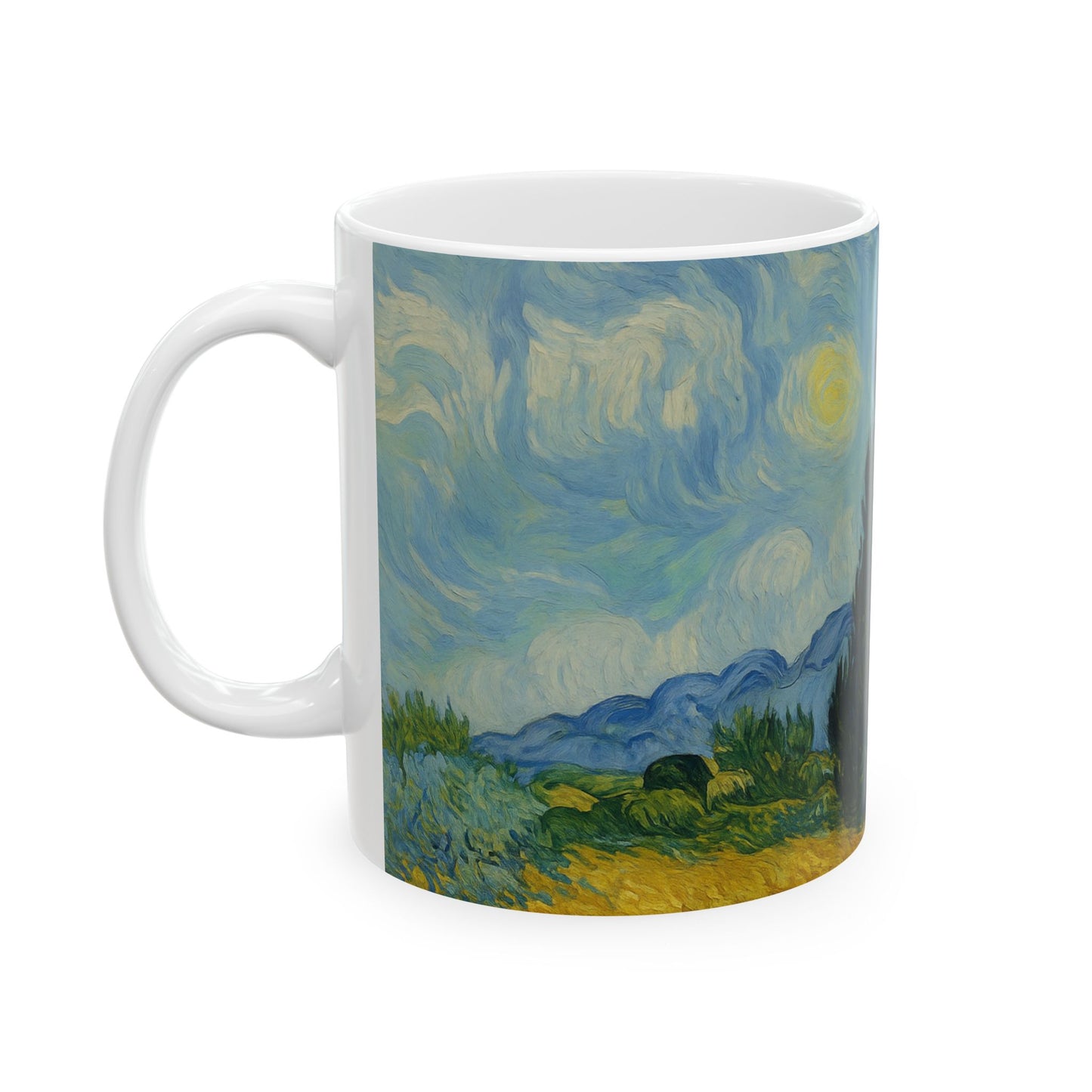 Van Gogh Landscape 3-Echoes of the Masters- Ceramic Mug — Serene Meadow & Sky Coffee Cup (11oz, 15oz)