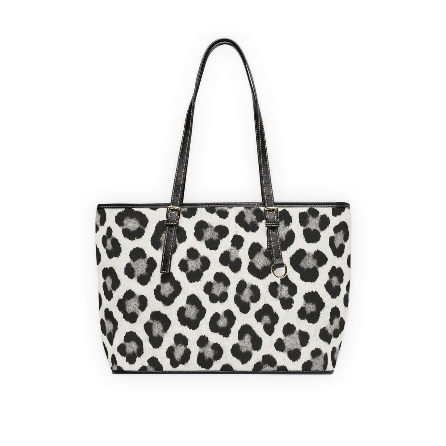 Leopard Print PU Leather Shoulder Bag — Black & White Animal Print Tote