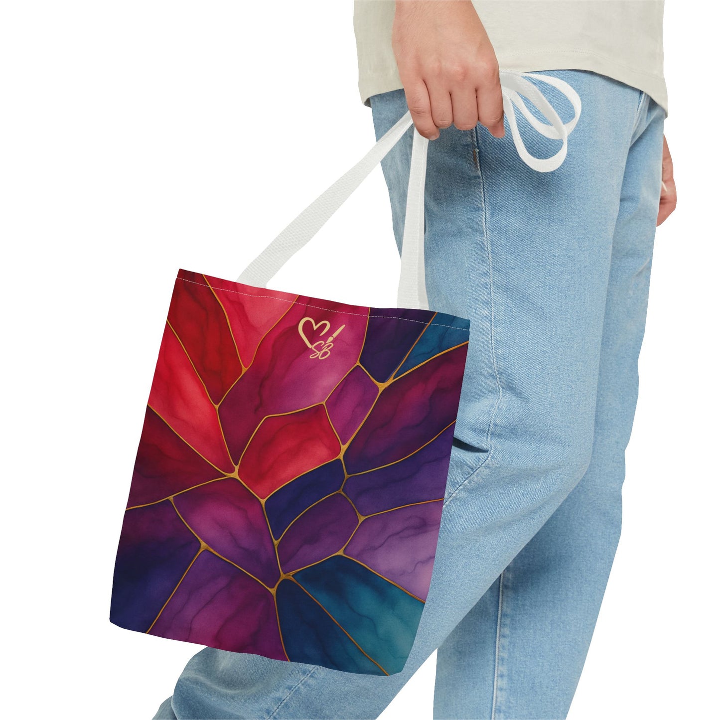 Shelby-2025 Artisan Luxe Collection-Tote Bag — Jewel-Tone Stained Glass Floral Pattern Tote