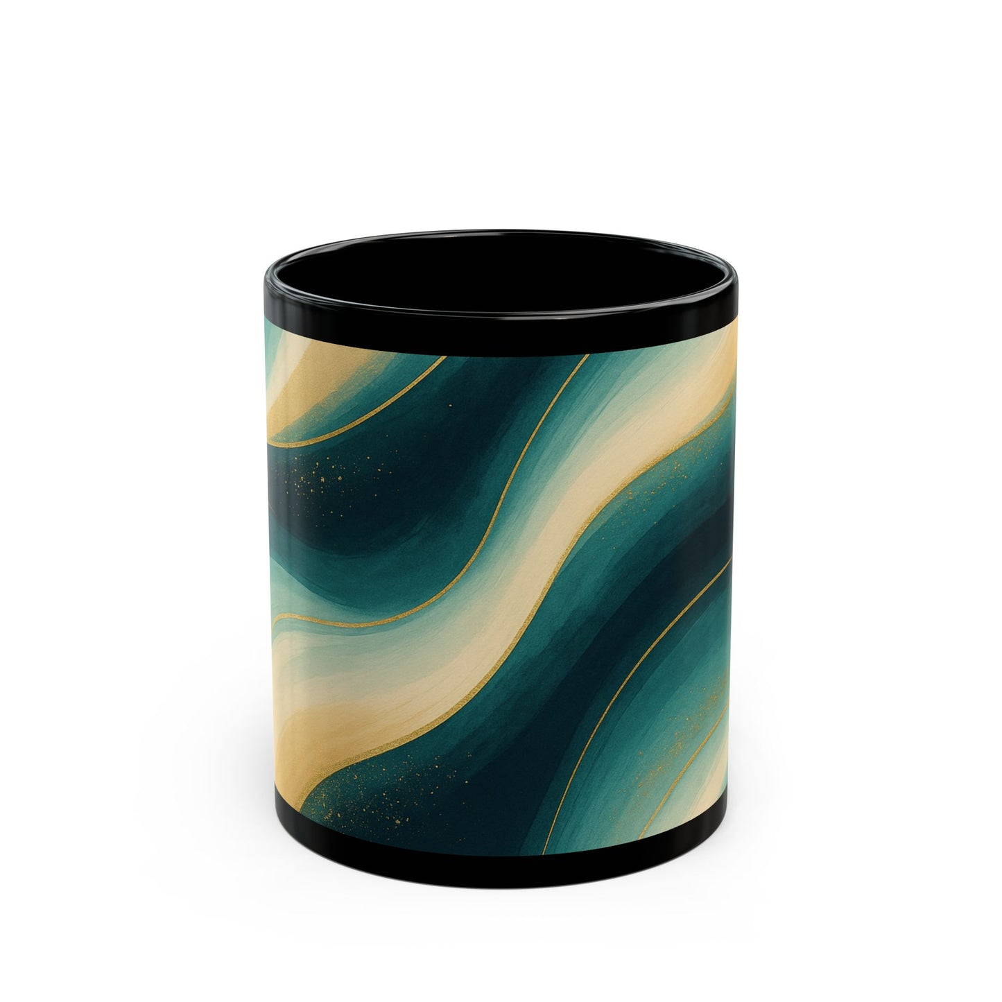 Teal & Gold Abstract Swirl Black Coffee Mug- Soulful Collection (11oz, 15oz)