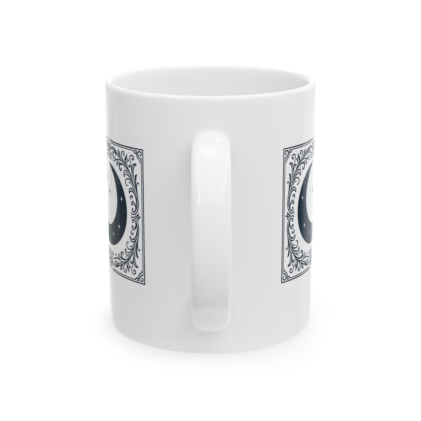 Moon Phase White Ceramic Mug — Vintage Lunar Art Coffee Cup (11oz, 15oz)