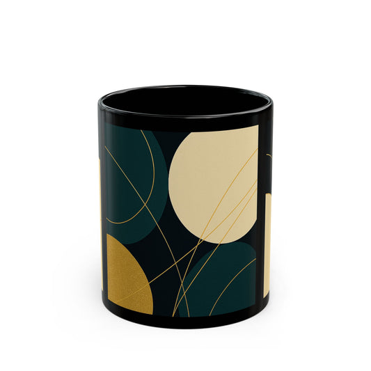 Modern Geometric Black Coffee Mug-Soulful Collection — Abstract Teal & Gold Minimalist Design (11oz/15oz)