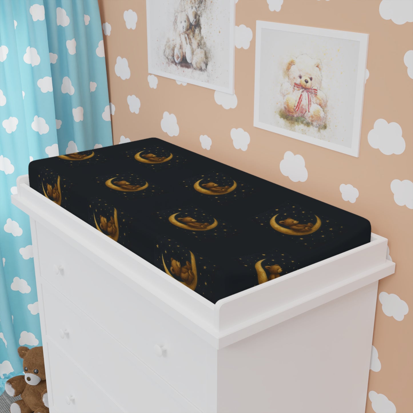 To the Moon 3 – Baby Changing Pad Cover | Celestial Dreams – Gold Crescent Moon Nursery Print