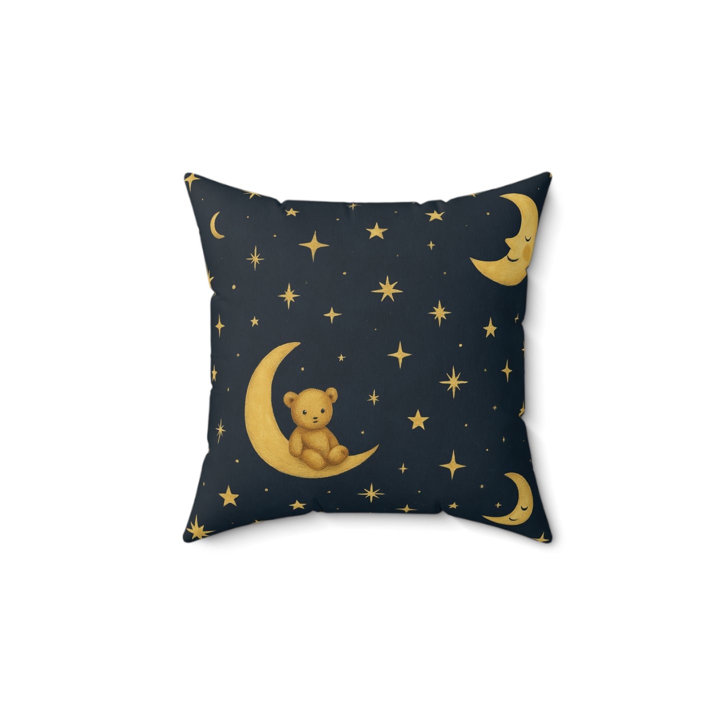 To the Moon-Teddy on Moon  2 -Faux Suede Pillow — Nursery Night Sky Decorative Throw Pillow