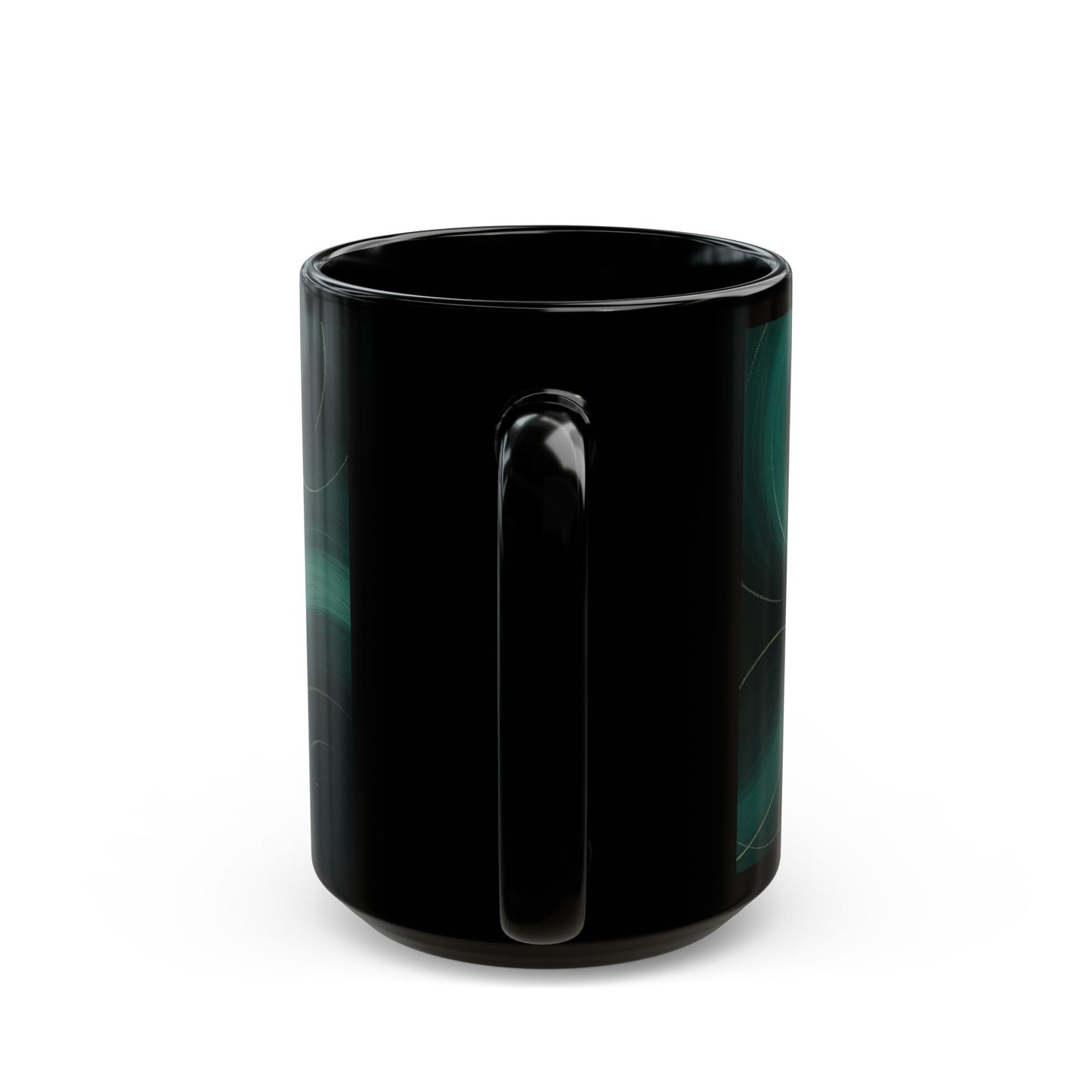Emerald Wave 2-Soulful Collection- Black Coffee Mug — 11oz/15oz Abstract Teal Swirl Ceramic