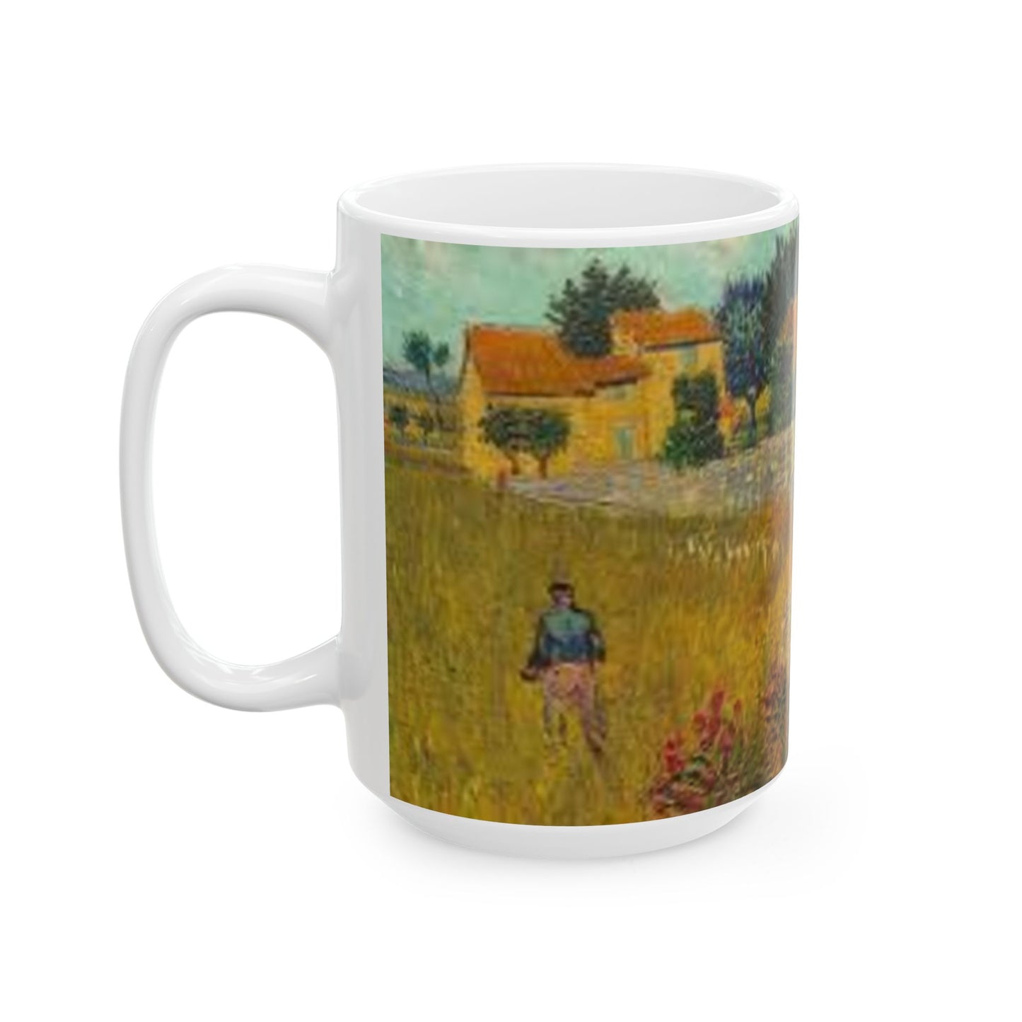 Van Gogh Landscape 2-Echoes of the Masters- Ceramic Mug — Serene Meadow & Sky Coffee Cup (11oz, 15oz)