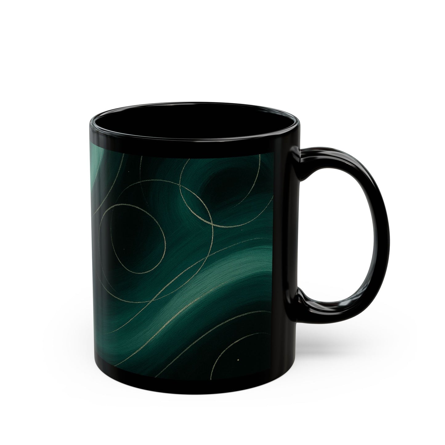Emerald Wave 2-Soulful Collection- Black Coffee Mug — 11oz/15oz Abstract Teal Swirl Ceramic