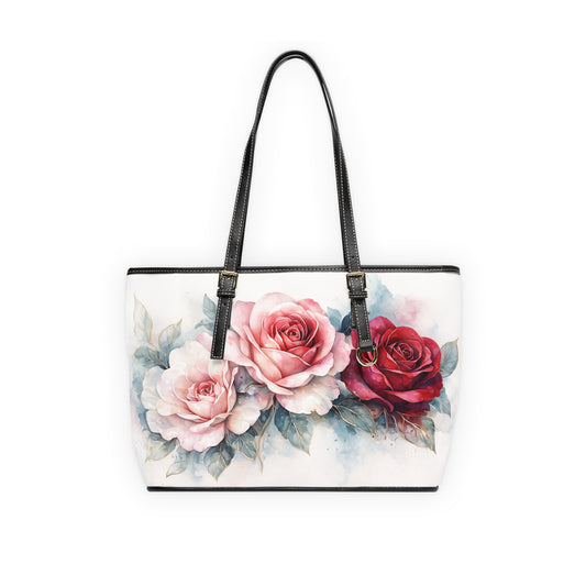 Rosie-Floral Abstract PU Shoulder Bag — Teal & Plum Gold-Trim Tote