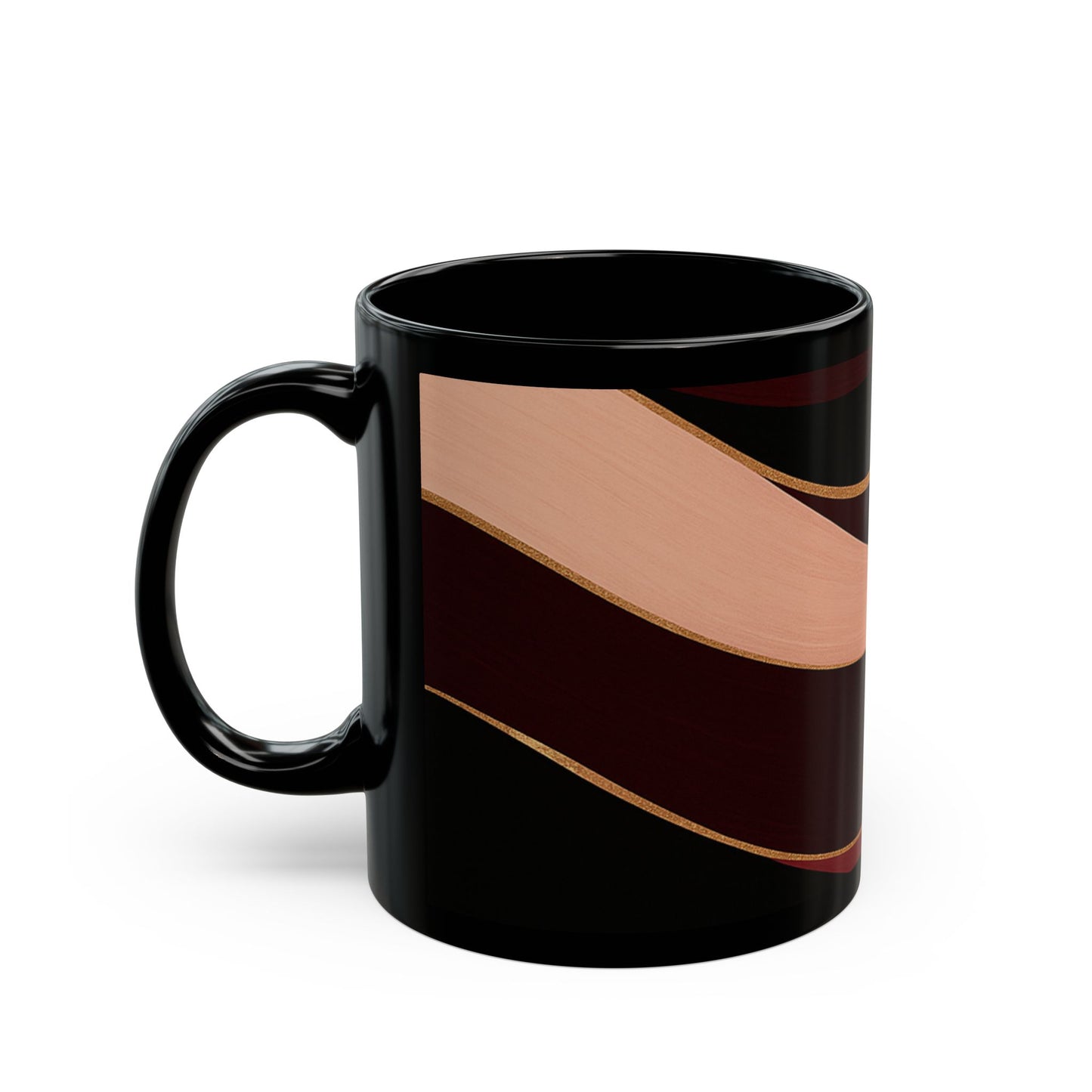 Rose Alloy- Soulful Collection — Modern Coffee Cup with Burgundy & Rose Gold Waves