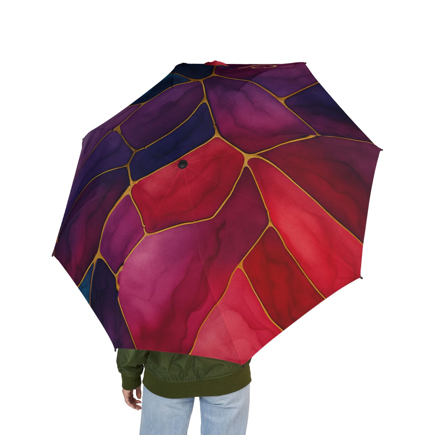 Shelby-2025 Artisan Luxe Collection-- Foldable Umbrella — Vibrant Red & Blue Rain Shield