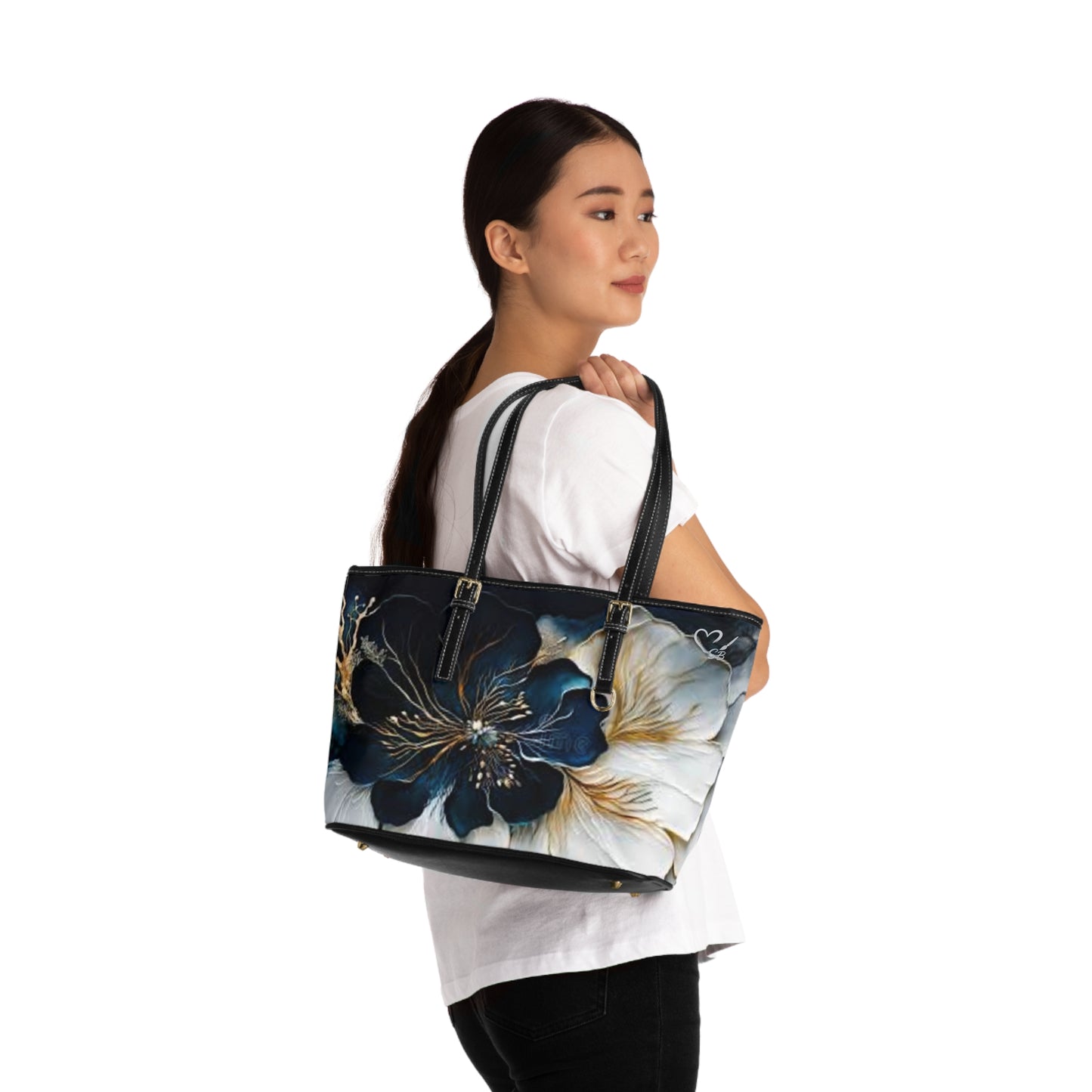 Indigo Floral 2025 Artisan Collection- PU Leather Shoulder Bag — Wearable Art