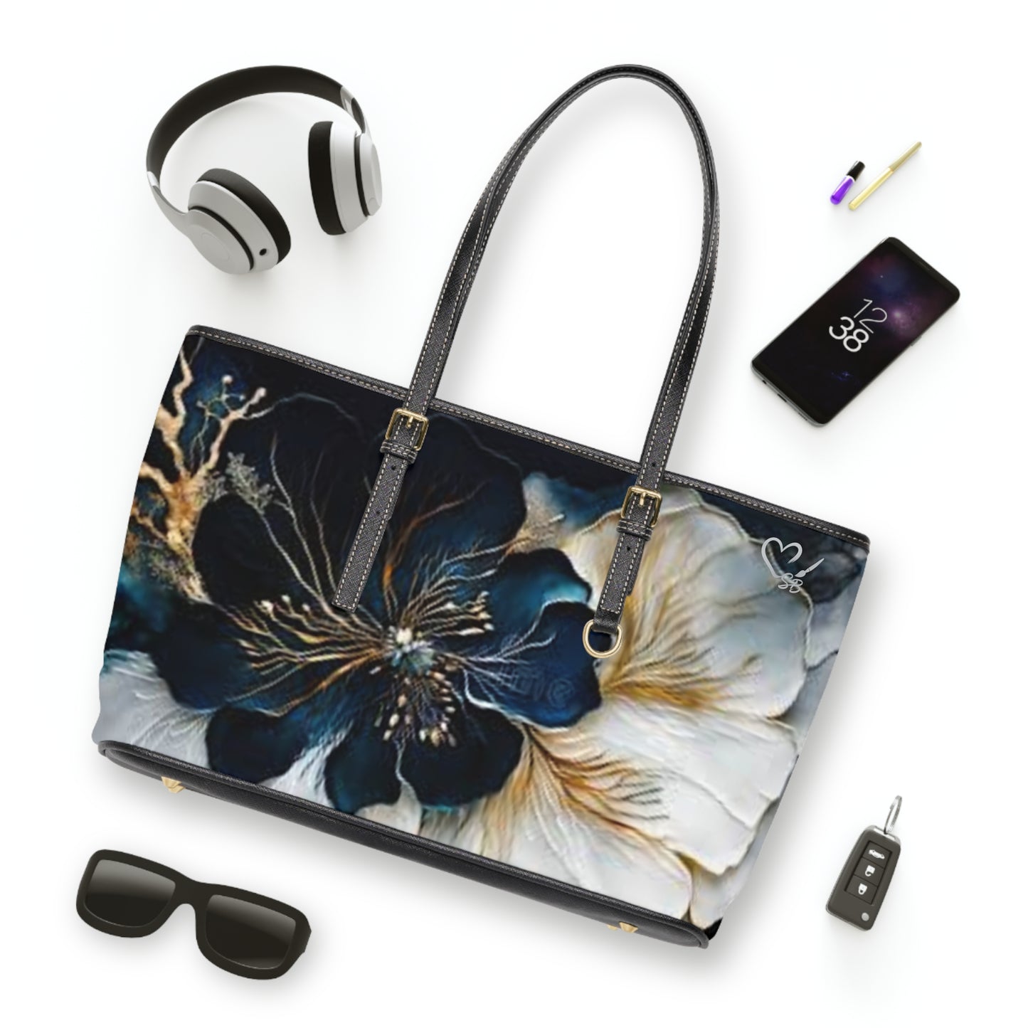 Indigo Floral 2025 Artisan Collection- PU Leather Shoulder Bag — Wearable Art