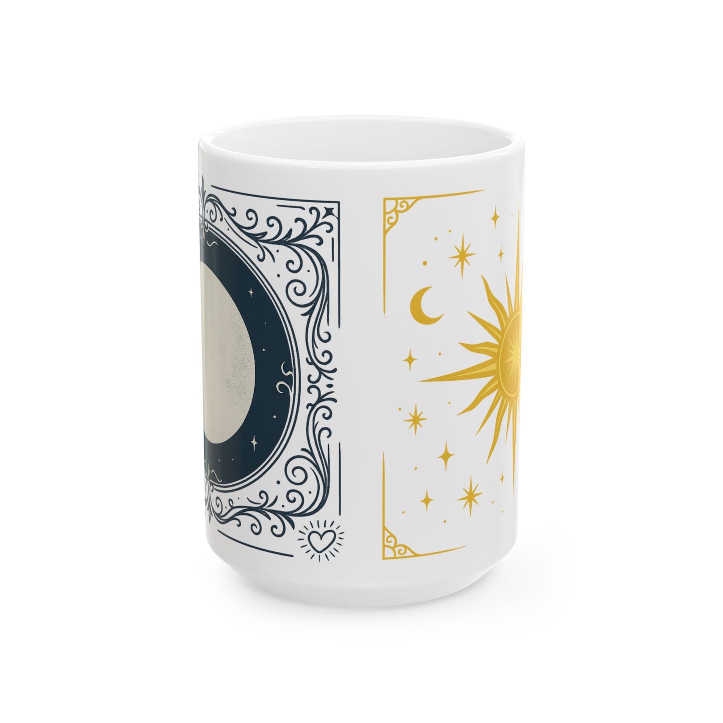 Duo Astrology Moon & Sun Ceramic Mug — Celestial Tarot-Inspired Coffee Cup (11oz/15oz)