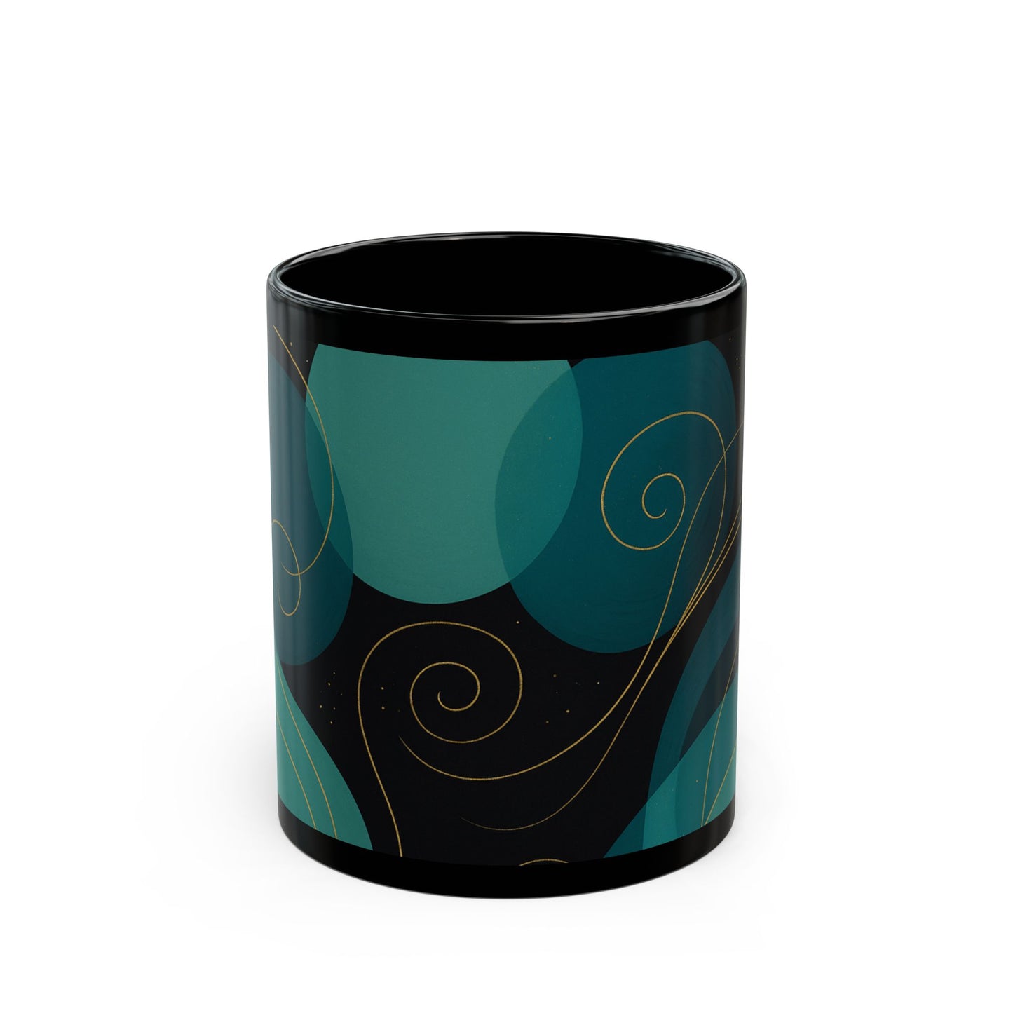 Emerald Wave3-Soulful Collection- Black Coffee Mug — 11oz/15oz Abstract Teal Swirl Ceramic