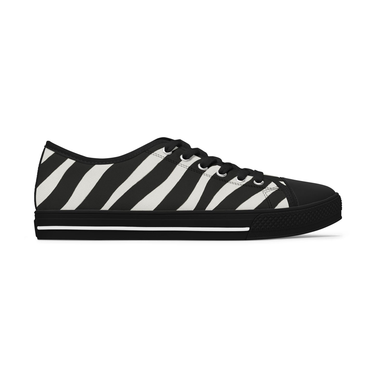 Zebra Stripe Women's Low Top Sneakers — Black & White Animal Print Casual Canvas Shoes