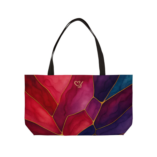 Shelby-2025 Artisan Luxe Collection- Weekender Tote Bag – Bold Red & Purple Travel Carryall