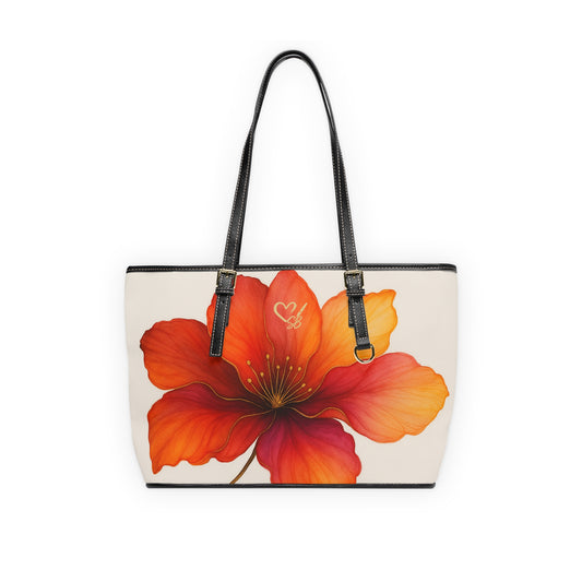 Bella Floral -2025 Artisian Collection — Red Orange Hibiscus PU Leather Shoulder Bag